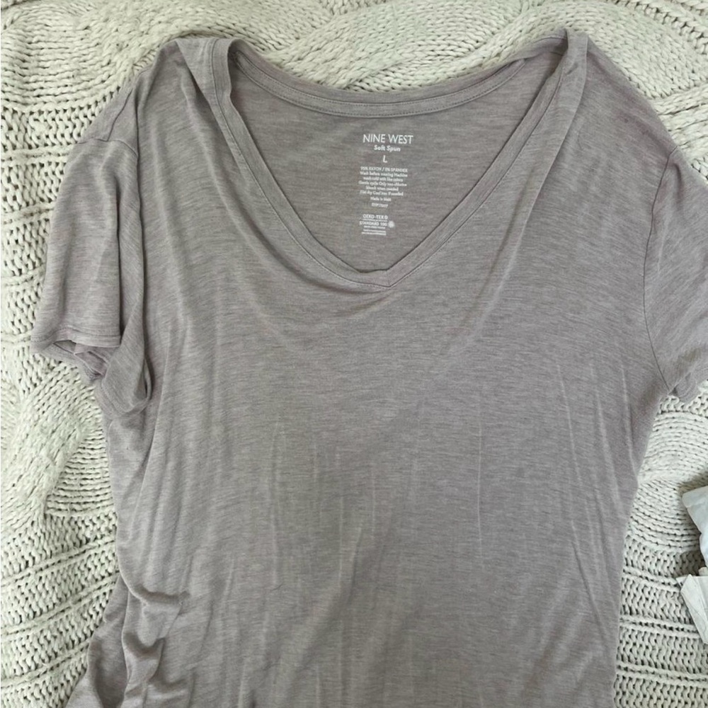 Nine West Tan V-Neck Short Sleeve Soft Spun Tee